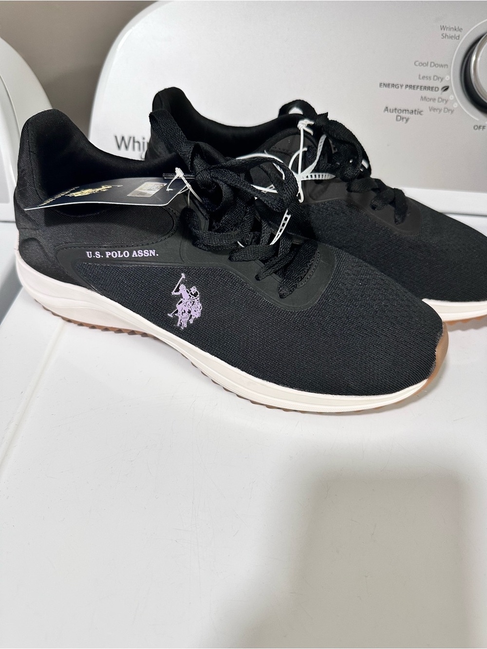 U.S. Polo Assn. Women’s Black Sneakers with Light Purple Logo and White Midsole